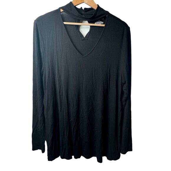 Lane Bryant Black V-Neck Long Sleeve Top Size 14/16 Keyhole Back - Picture 2 of 5